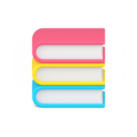 Closed multicolored books stack with paper pages 3d icon illustration. Pile textbooks png
