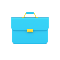 Bright blue briefcase with handle for carrying and golden clasp 3d icon illustration png