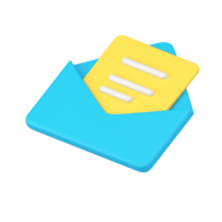 Message in blue 3d envelope. Volumetric sheet of paper with text png