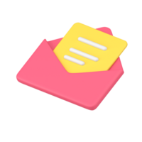 Message in red 3d envelope. Volumetric sheet of paper with text png