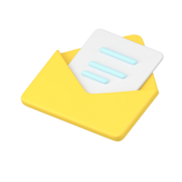Message in yellow 3d envelope. Volumetric sheet of paper with blue text png