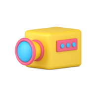 camera 3d icon. Yellow media device with lens and buttons. png