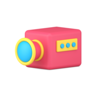 camera 3d icon. Red media device with yellow lens and buttons. png