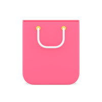 Pink shopping bag 3d icon. Paper bag with white handles for purchased products png
