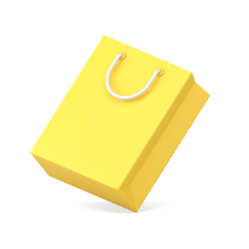 amarelo compras saco 3d ícone. minimalista pacote com branco alças png