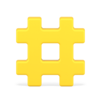 Hashtag yellow symbol 3d icon. Web sign hashing messages in media space png
