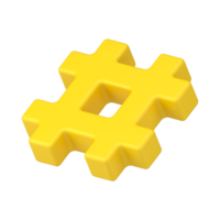 Web symbol hashtag 3d icon. Network yellow sign hashing messages in media space png