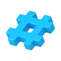 Web symbol hashtag 3d icon. Network blue sign hashing messages in media space png