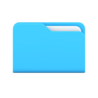 Blue business folder 3d icon. Volumetric plastic file with documentation png