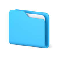 Blue portfolio folder 3d icon. Information plastic file with documentation png