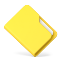 Office yellow folder with papers 3d icon. Closed plastic file with documentation png