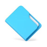 Blue folder with papers 3d. Office plastic file with documentation png
