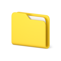Yellow portfolio folder 3d icon. Information plastic file with documentation png
