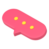 Oval conversational bubble 3d icon. Red online chat with dots comments png
