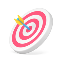 Arrow target 3d icon. Circular disc with red stripes and blue dart in center png