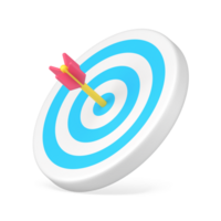 Arrow target 3d icon. Circular disc with blue stripes and dart in center png