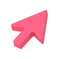 Pink web arrow 3d. Pointer volumetric mouse cursor for website png