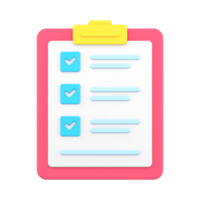 Folder tablet with tests 3d icon. Questionnaire sheet with text and marked check marks png