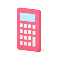 Red calculator 3d icon. Computing device with white buttons png