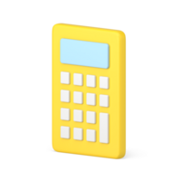 Yellow calculator 3d icon. Computing device with white buttons png