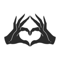 Female gesture hands showing heart shape silhouette drawing style png