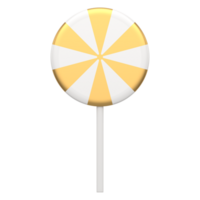 Holiday striped lollipop 3d. Golden round caramel with white sugar layers png