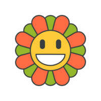 Funny chamomile smiling character multicolored petals pop art t shirt print groovy design png