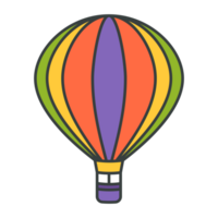 Multicolored rainbow hot air balloon basket pop art style groovy decorative design cartoon png