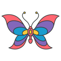 Abstract multicolored summer rainbow striped butterfly open wings and antennae pop art groovy png