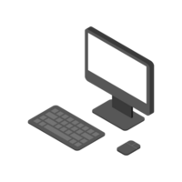Electronic computer isometric design with keyboard monitor and mouse 3d png