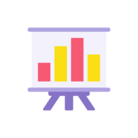 Business presentation board with graphs flat illustration. Flip chart with growing graph png