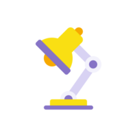 Yellow task table light lamp side view. Electricity illumination lighting device png