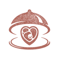 Heart shape beef steak silhouette served on tray with open cloche hand drawn stamp effect illustration png