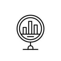 Fluctuations infographics line icon. Graphical columns in circle on stand. png