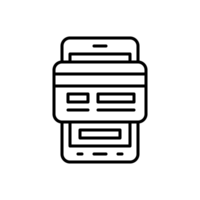 Payment by credit card in web application line icon. Smartphone with plastic card on screen. png