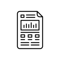 Text statistical report line icon. Sheet of paper with graph bars and notes. png