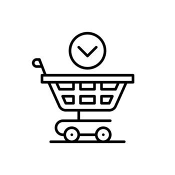 lleno compras carro línea icono. cesta en ruedas con cheque marca en círculo. png