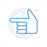 Hand points to left line icon. Direction pointer gesture. png