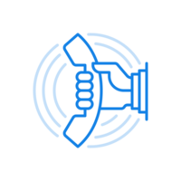 Hand holds out telephone receiver line icon. Calling subscriber and maintaining connection. png