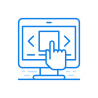View files on computer monitor line icon. Scrolling through pages information and electronic photos. png