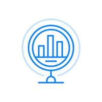 Fluctuations infographics line icon. Graphical columns in circle on stand. png