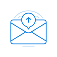 Sending letter by email line icon. Closed envelope with arrow in circle. png