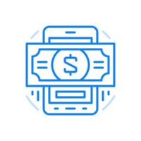 Payment via mobile app line icon. Marketing transactions through payment programs services. png