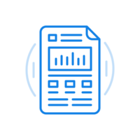 Text statistical report line icon. Sheet of paper with graph bars and notes. png