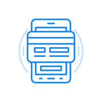 Payment by credit card in web application line icon. Smartphone with plastic card on screen. png