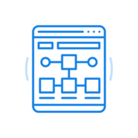 Wireframe website line icon. Square and rectangular connected templates on pc screen. png