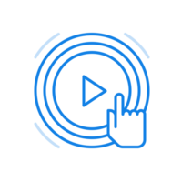 Finger presses play button line icon. Technologies digital for multimedia watching in mobile app. png