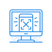 Online smart device authorization line icon. Smartphone on monitor screen with sight brackets. png