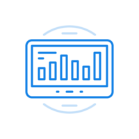 Web statistics line icon. Screen with infographic progress bars. png
