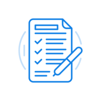 Filled test documentation line icon. Checklist questions and pen with answer boxes. png